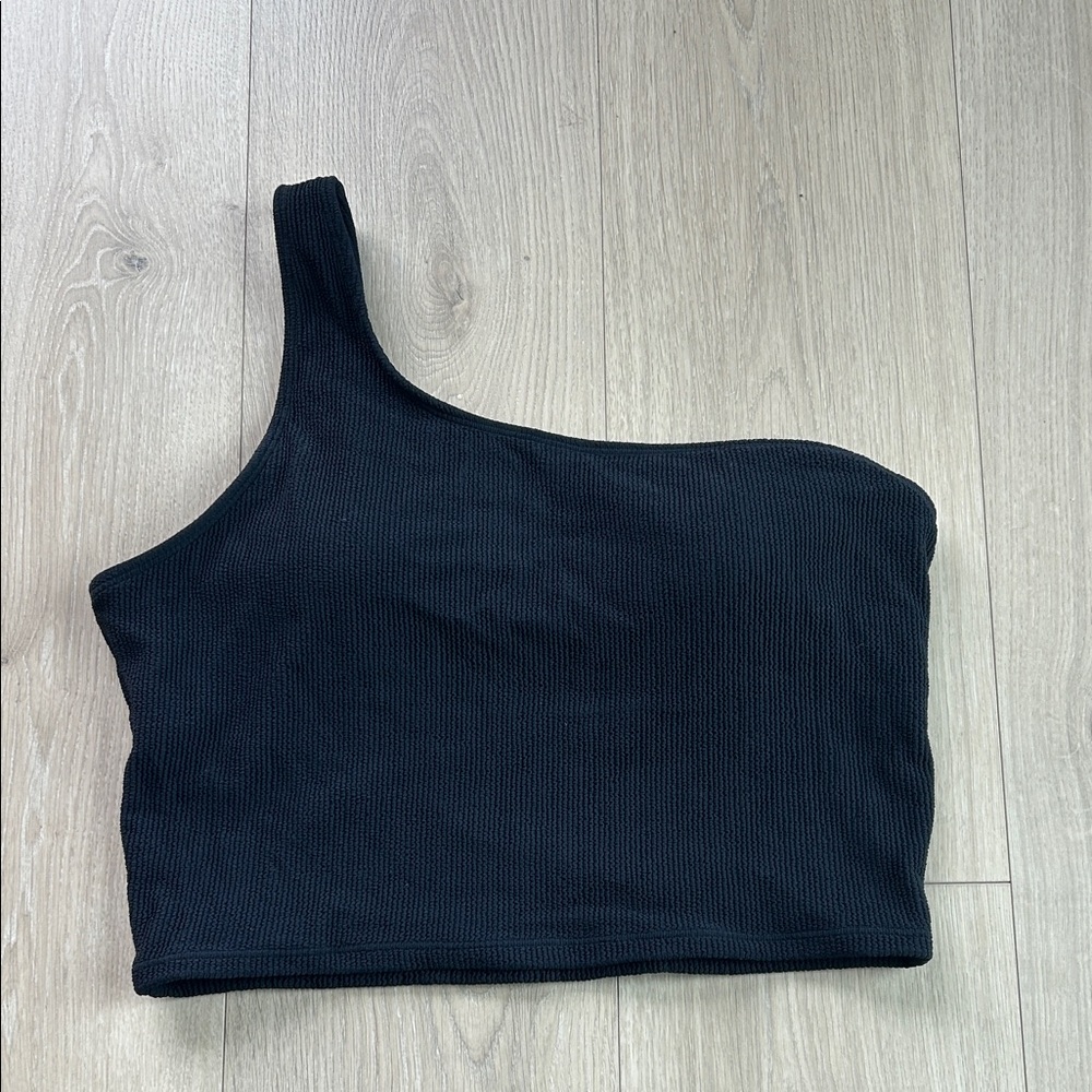 Geode One-Shoulder Black Ribbed swim top